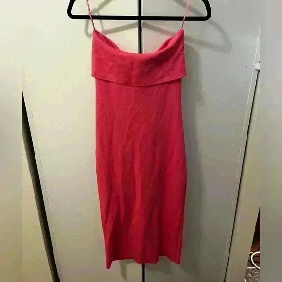 STRAPLESS STRETCH KNIT DRESS HOT PINK - Picture 6 of 6